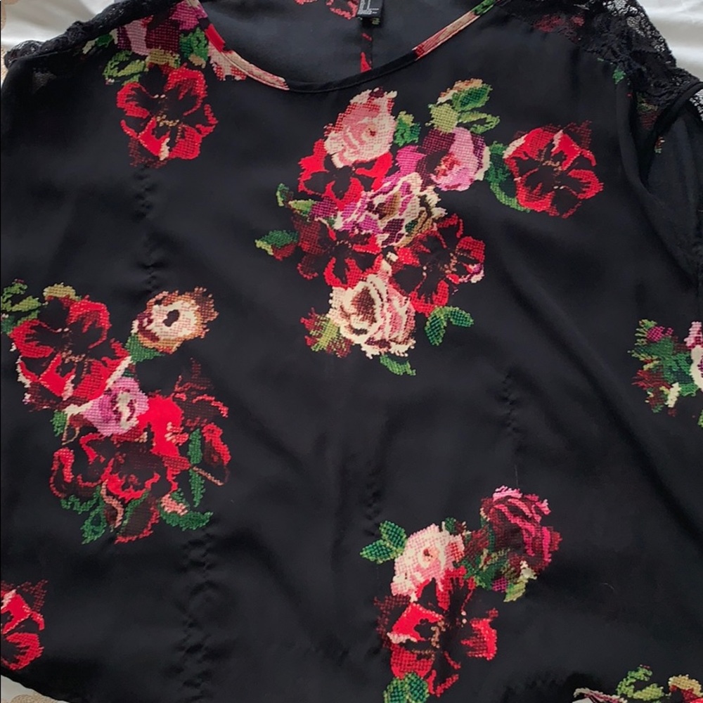 Black floral chiffon top